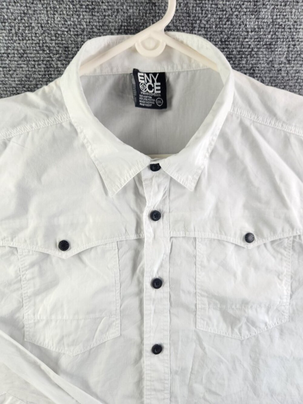 Enyce Solid White Long Sleeve Button Up Shirt Men 2XL Cotton Blend Black Buttons